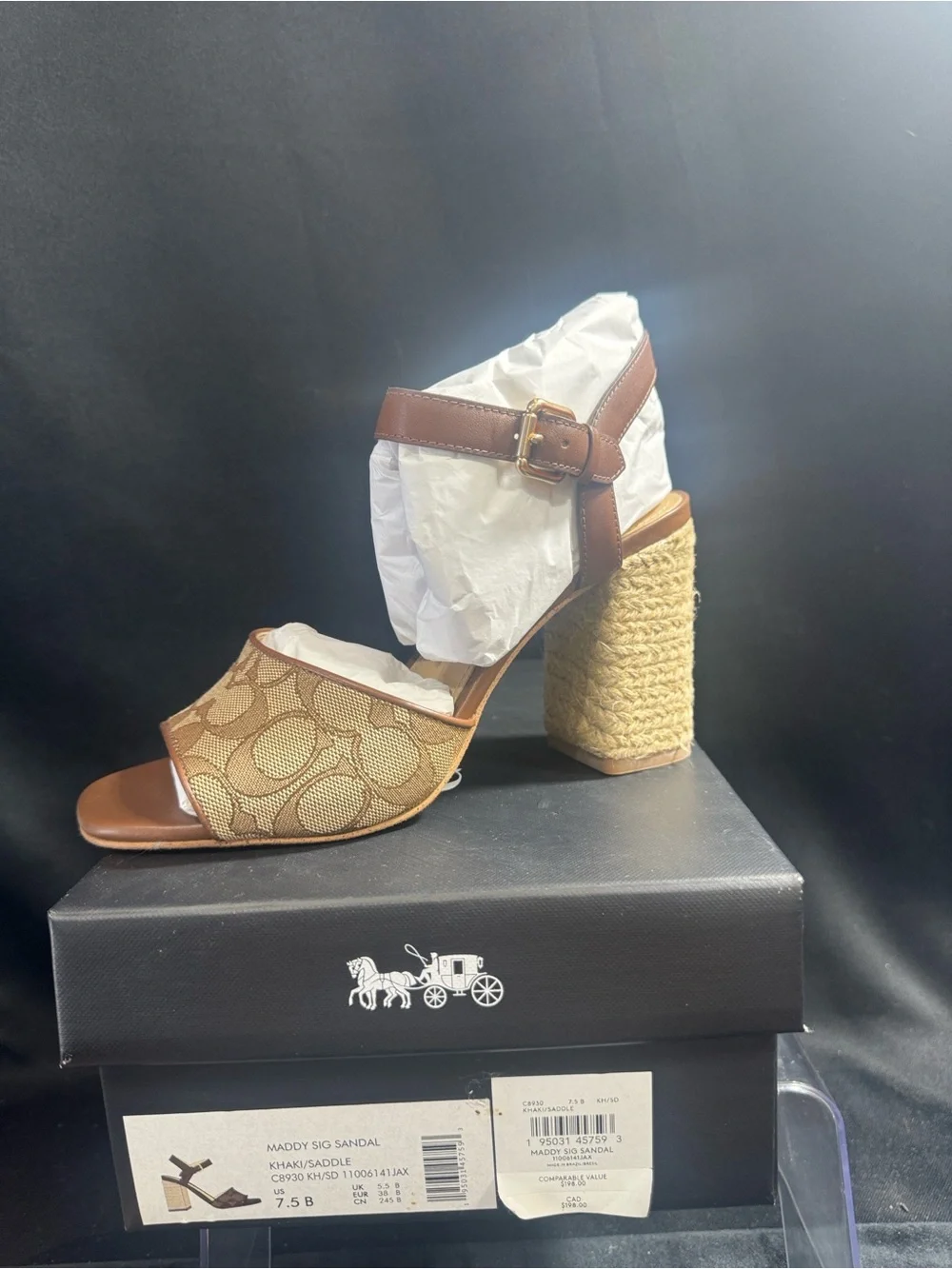 Coach Khaki and Brown Signature Wedge Sandal with Jute Hee